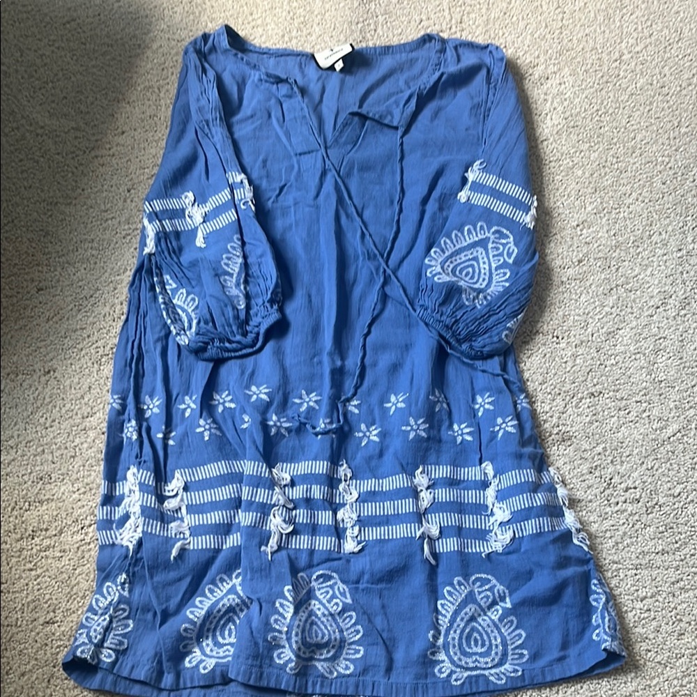 Blue and White Boho Tunic Top